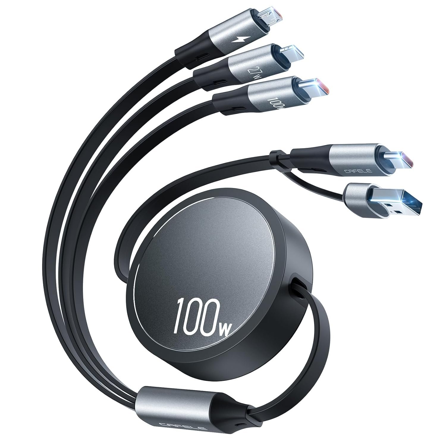 CAFELE 100W Multi Charging Cable, 6-in-1 Retractable USB C/A Cable, 5A Fast Charger Cord for Multiple Devices with Type C/L/Micro Ports for Phone 17 16 15 14 Pro Max, S24/S23, MBook, Pad (3.6ft)