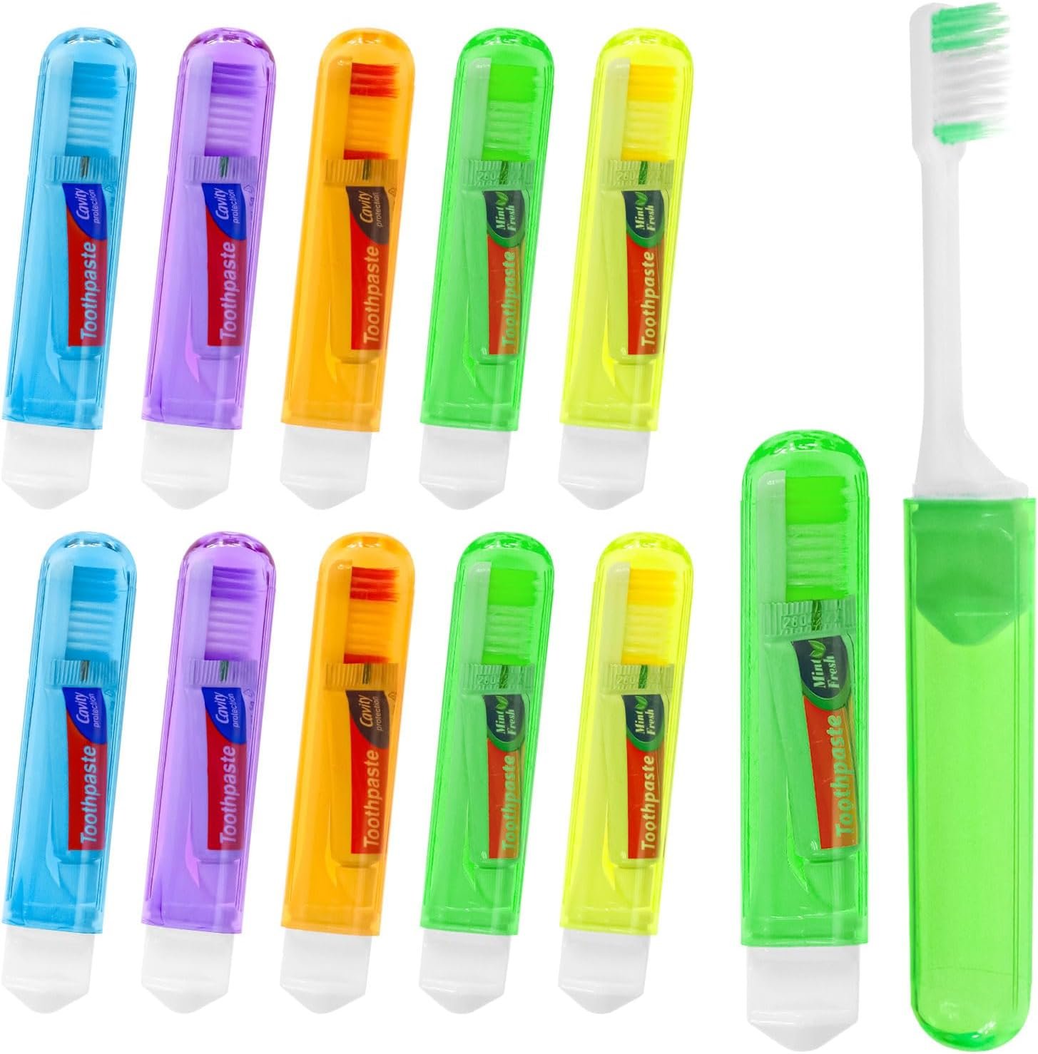 Travel Toothbrush, Toothbrush and Toothpaste Travel Set, Individually Packaged, Includes Storage Case, Foldable Design, 5 Colors, Ideal for Business Trips, and Hotels (10-Pack)