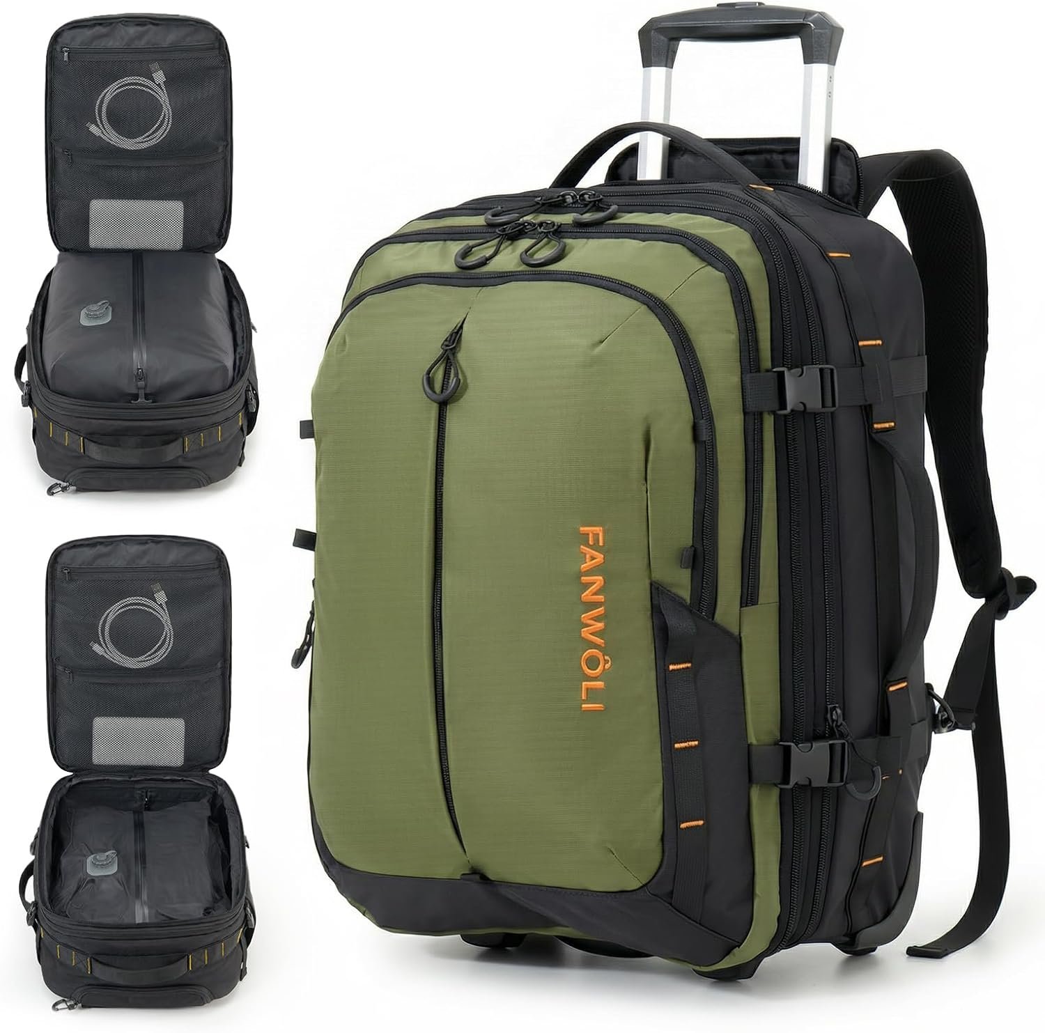 Fanwoli Rolling Vacuum Backpack Travel,One-Button Compression,55L,Green
