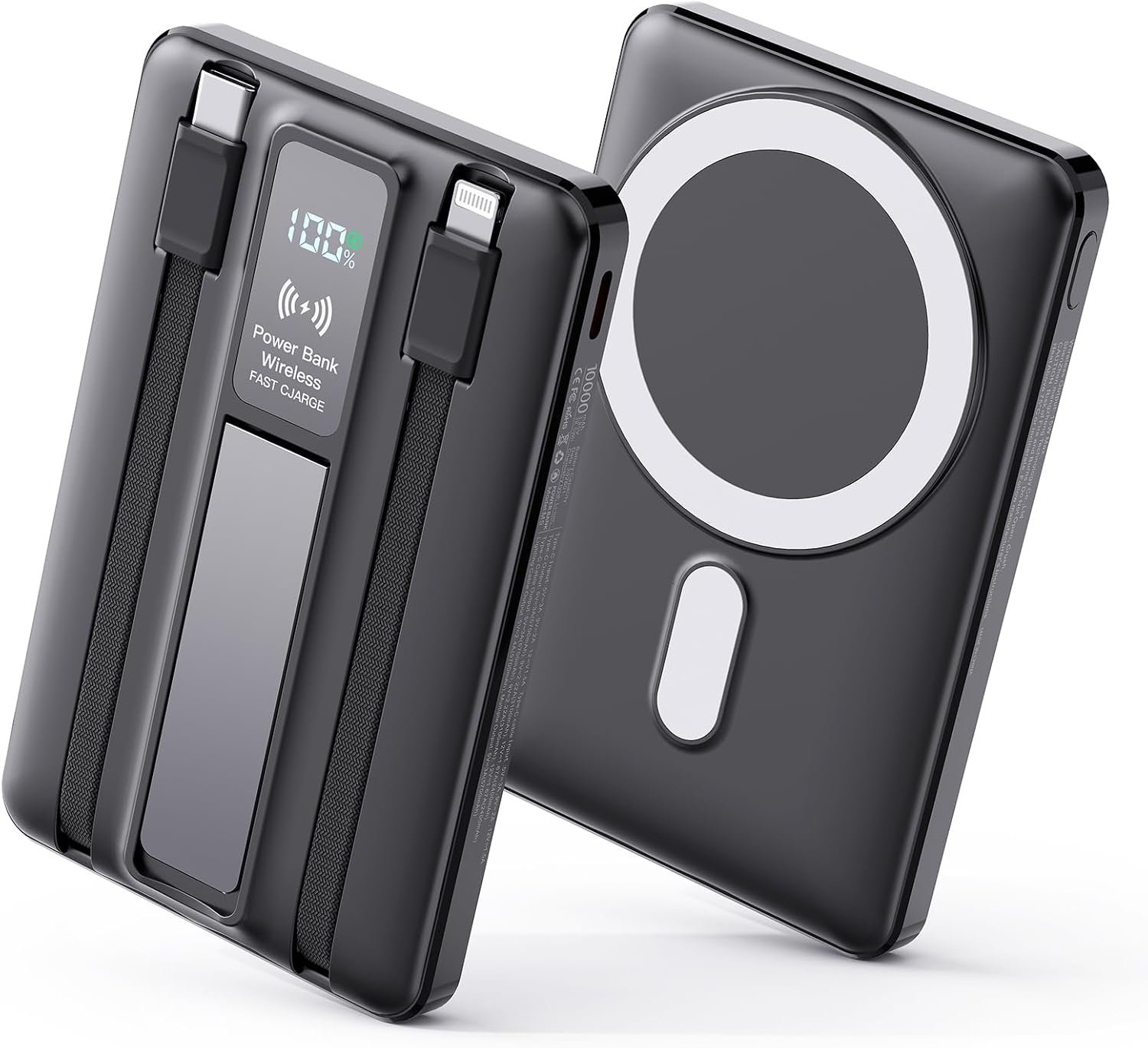 10000mAh Magnetic Power Bank with Built-in Cables Battery Pack for iPhone