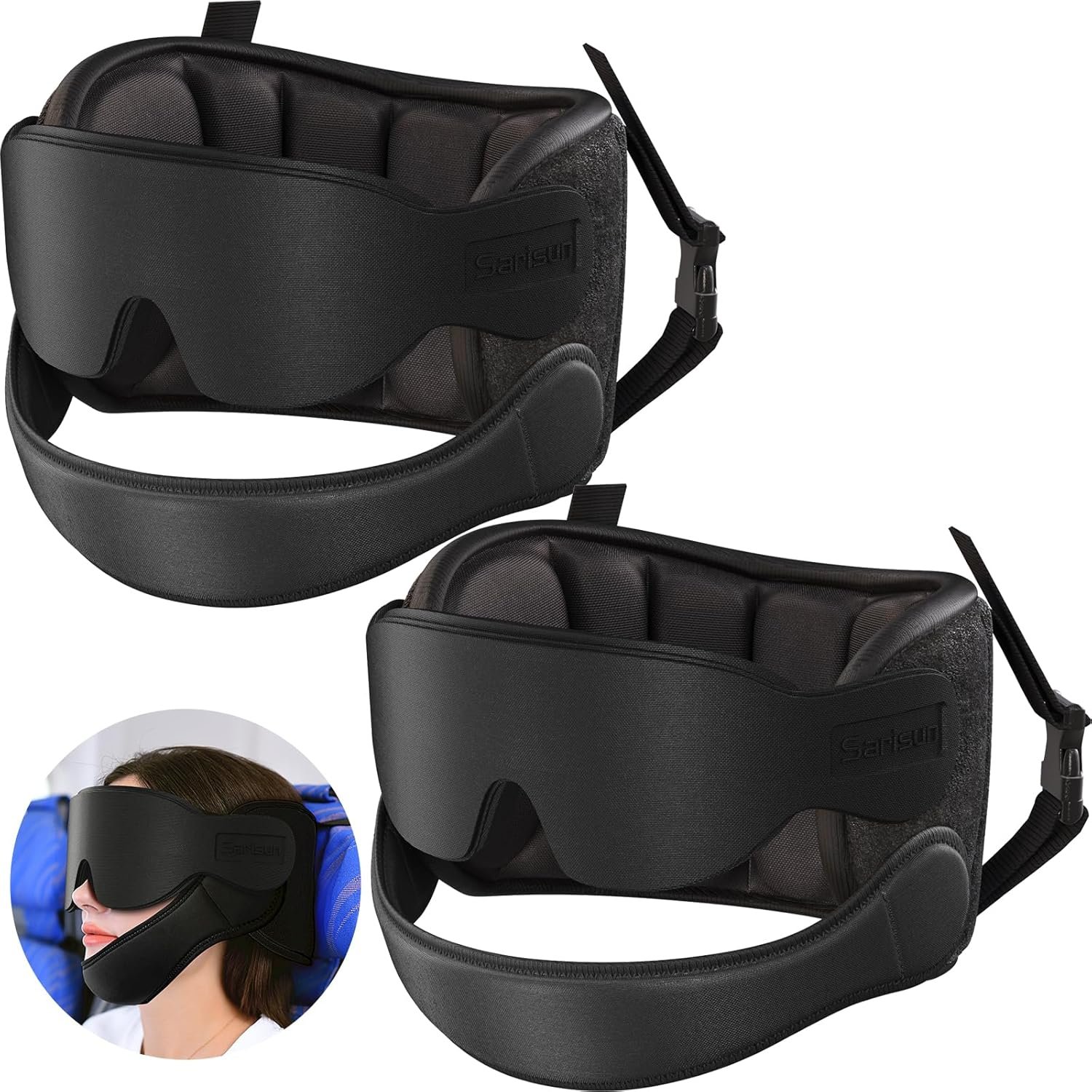 SARISUN Travel Pillow for Airplane Sleep Stable Support, with Chin Strap
