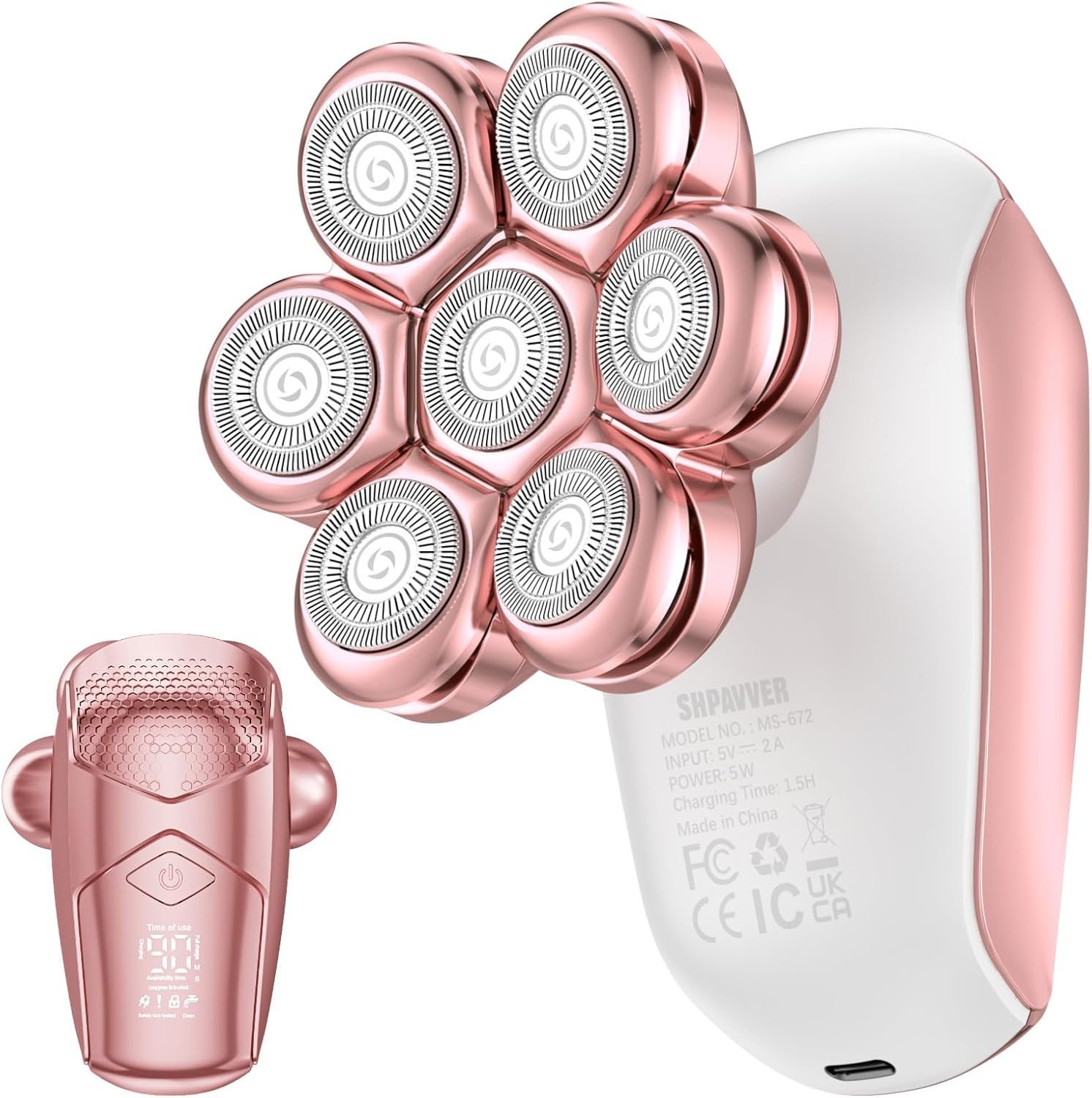 SHPAVVER Electric Razors for Women Legs: 7D Floating Head Electric Shaver – IPX7 Waterproof Wet Dry Hair Remover – LED Display & Travel Lock for Body Face Bikini