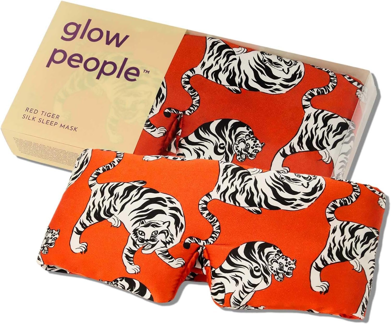 Glow People Silk Sleep Mask – 100% Mulberry Silk Eye Mask for Sleeping, Total Blackout, Cloud-Soft and Adjustable for Beauty Sleep and Travel – Red Tiger