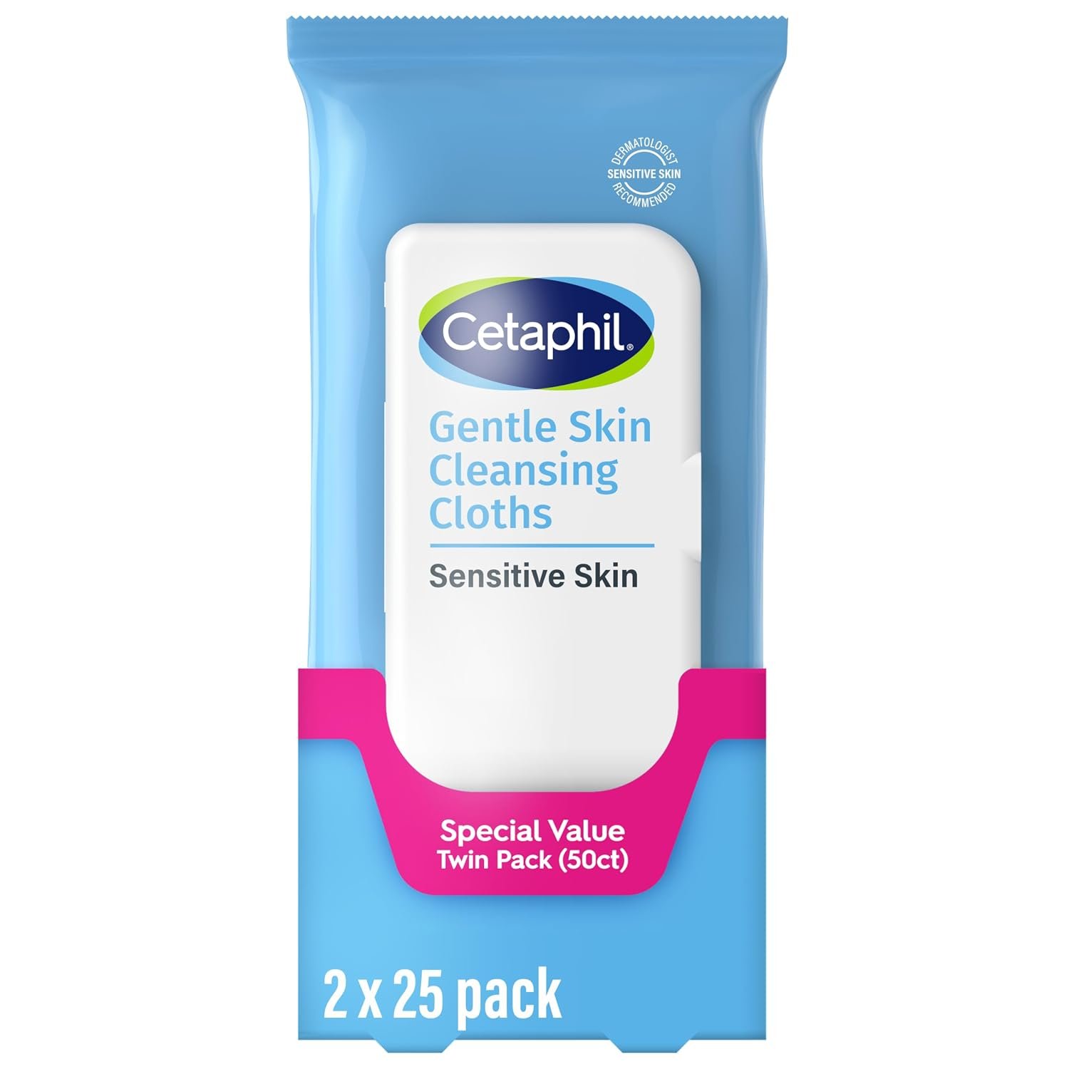 Cetaphil Cleansing Face & Body Wipes, Fragrance Free, 50ct, 2-Pack