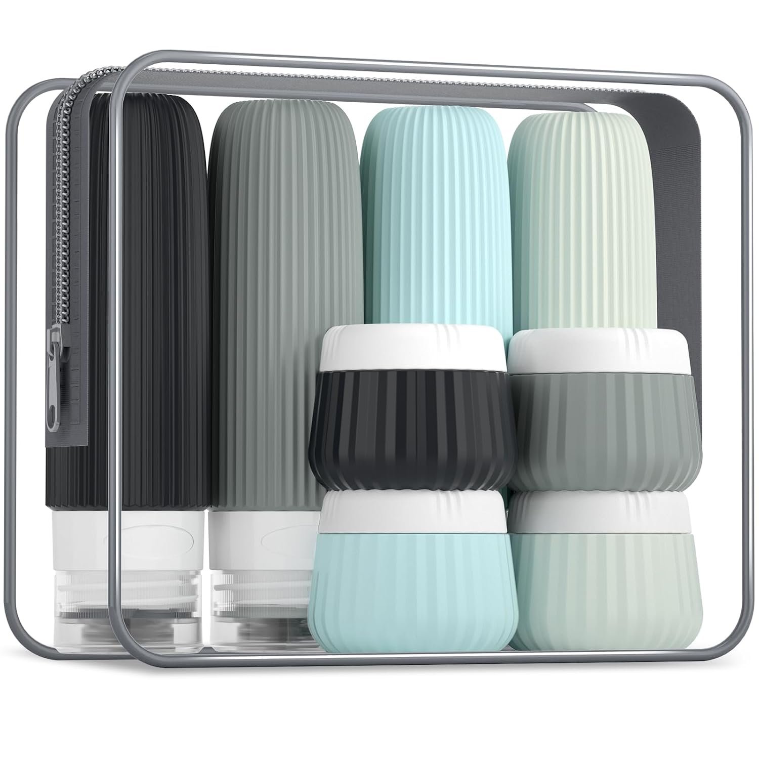 Mrsdry Travel Bottles – 8 Pack, TSA Approved Travel Size Toiletries, Leak Proof Silicone Squeezable Containers in Clear Bag