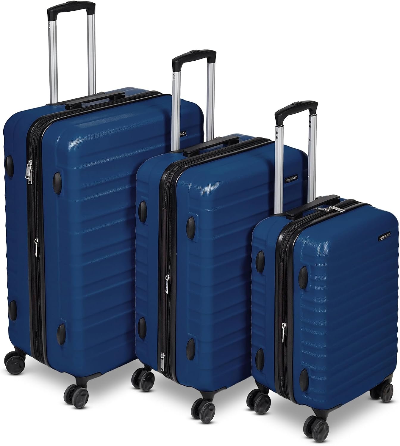 Amazon Basics 3-Piece Hardside Expandable Luggage Set (21″ Carry-On, 26″, 30″), Spinner Suitcases with Multi-directional Wheels, Scratch-Resistant Surface, Navy Blue