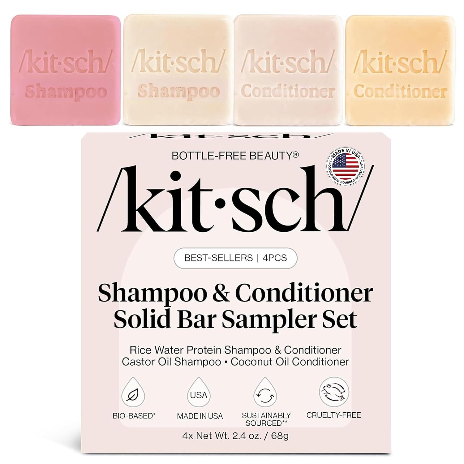 Kitsch Shampoo and Conditioner Set – 4pc Sampler Bars for Hair Growth