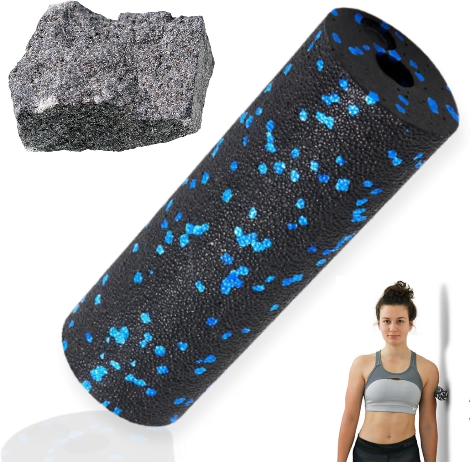 Mini Massage Foam Roller High Density – 100% Recycled Non-Toxic Material – Portable Pocket-Sized for Travel – Foot Arch,Legs & Arms Pain Target – Waterproof and Durable 15x6cm(Blue)