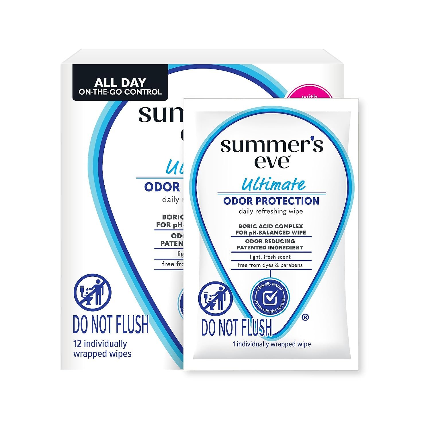 Summer’s Eve Feminine Wipes, Ultimate Odor Protection, Boric Acid, 12 Ct