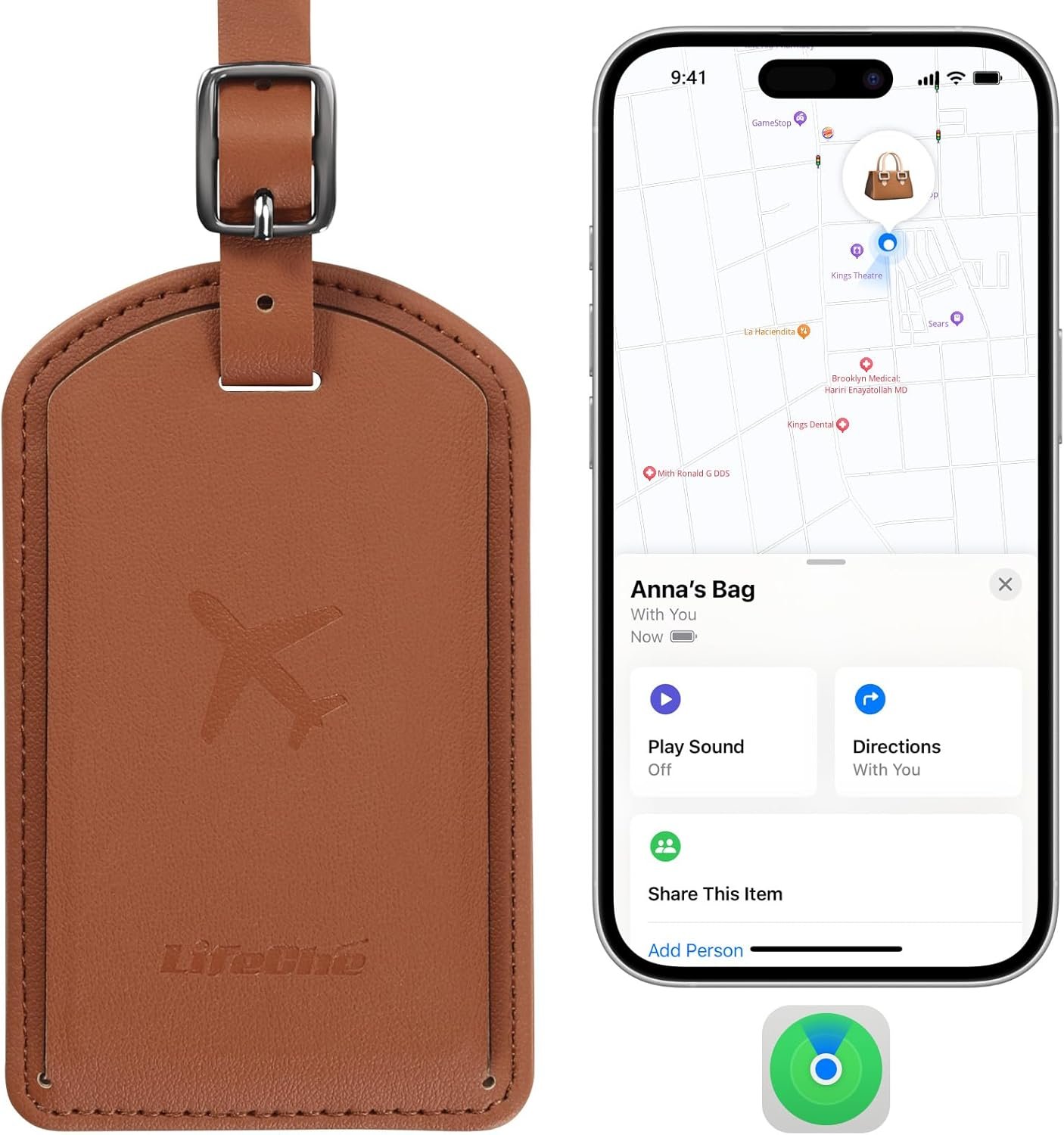 Luggage Tags Built-in Anti-Loss Tracker, Luxury Leather Luggage Tags for Suitcase, Travel Bags, Backpacks, Travel Organizer for Lost Baggage Prevention (Brown)