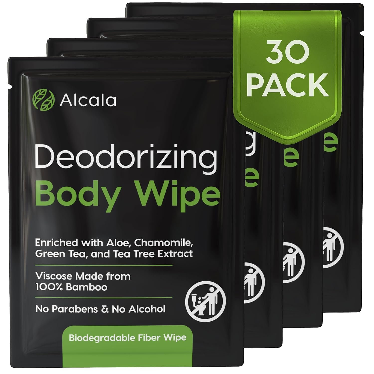Alcala Deodorizing Body Wipes Individual Shower Wipes – (30 Pack)