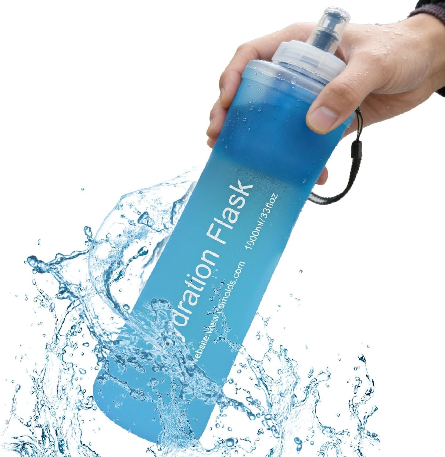 AXEN Collapsible Water Bottle with Filter for Hiking Travel, 1000ml Blue