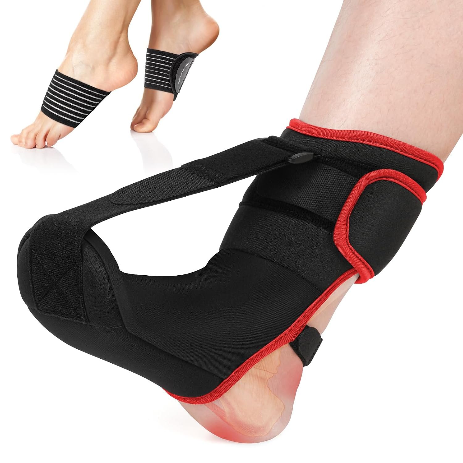 Plantar Fasciitis Night Splint Sock: Soft Plantar Fasciitis Brace with Arch Support for Sleeping Achilles Tendonitis Foot Drop Heel Pain – Plantar Fasciitis Relief for Women and Men Black-Red (Small)