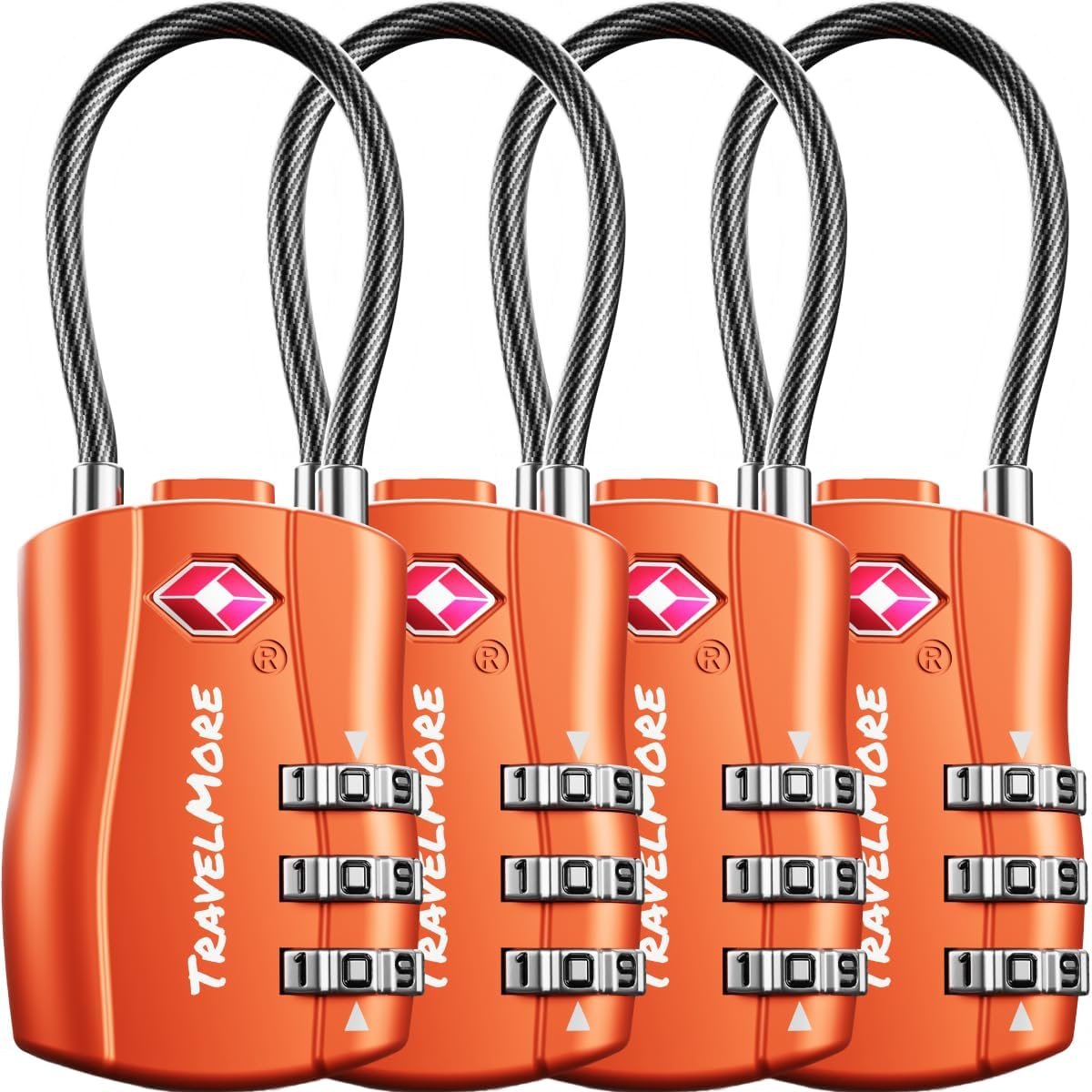 TravelMore TSA Approved Luggage Locks, Travel Combination Cable Locks