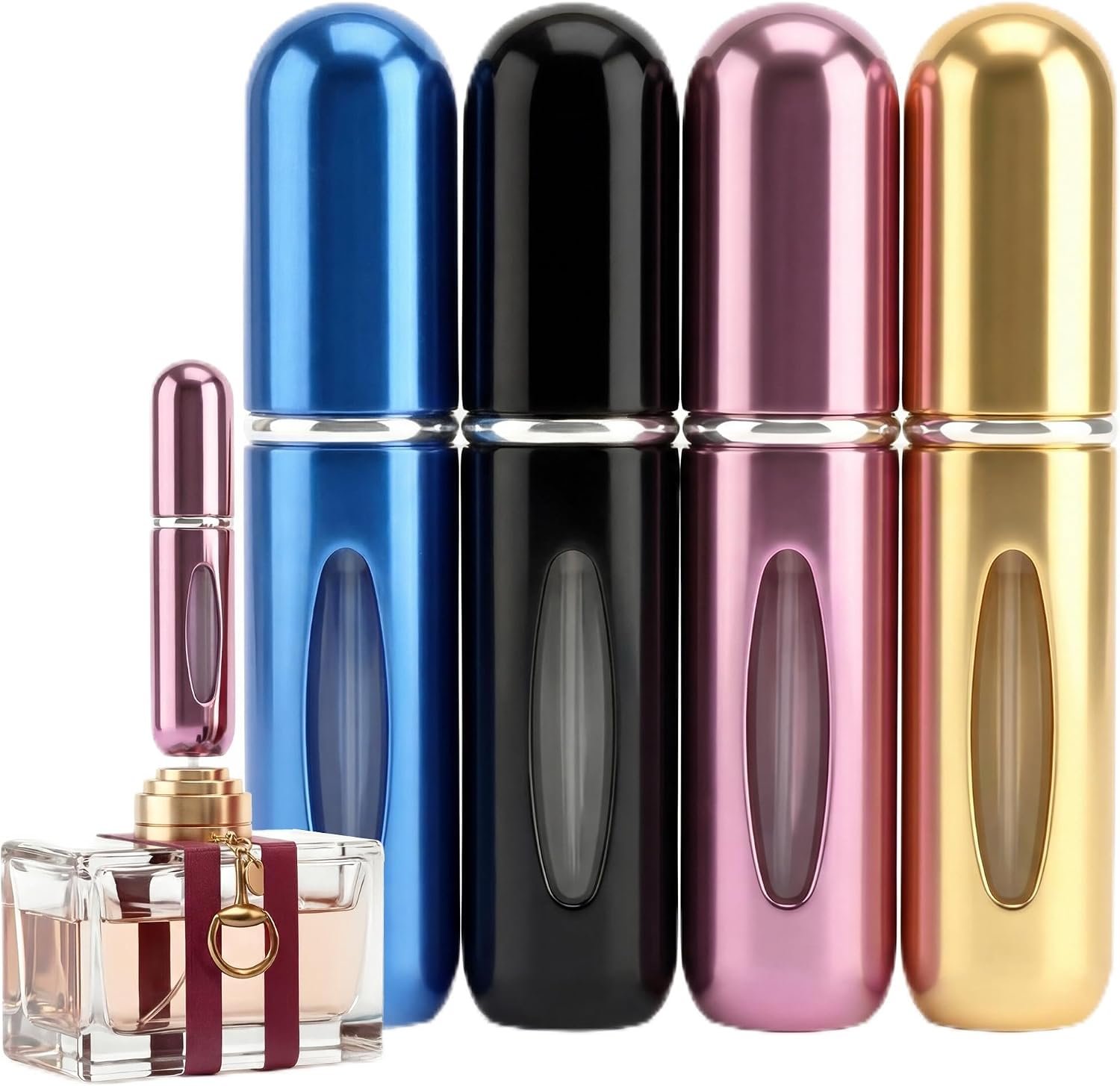 5ml Travel Perfume Bottle Refillable Atomizer Sprayer for Perfume,Leakproof Perfume Atomizer Travel, Portable Refillable Perfume Bottles, (Blue, Black, Pink, Gold)