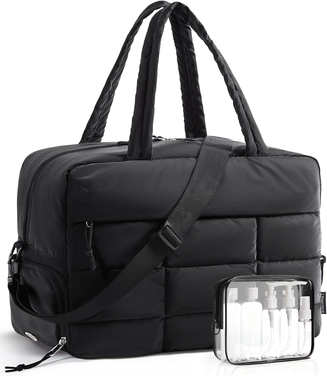 BAGSMART Gym Bag for Women, Carry on Travel Duffel Bag, Water-resistant Weekender with Shoe Compartment for Gym Travel Work, Classic, Large