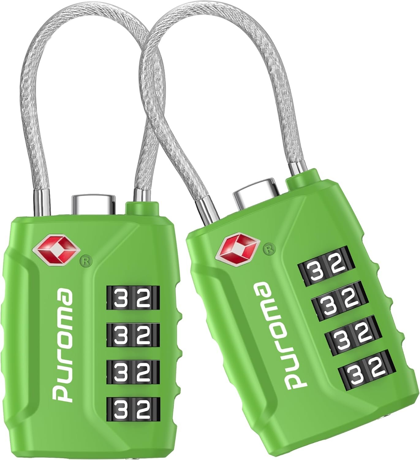 Puroma 2 TSA Approved Luggage Locks 4 Digit Code Cable Lock Basic Green
