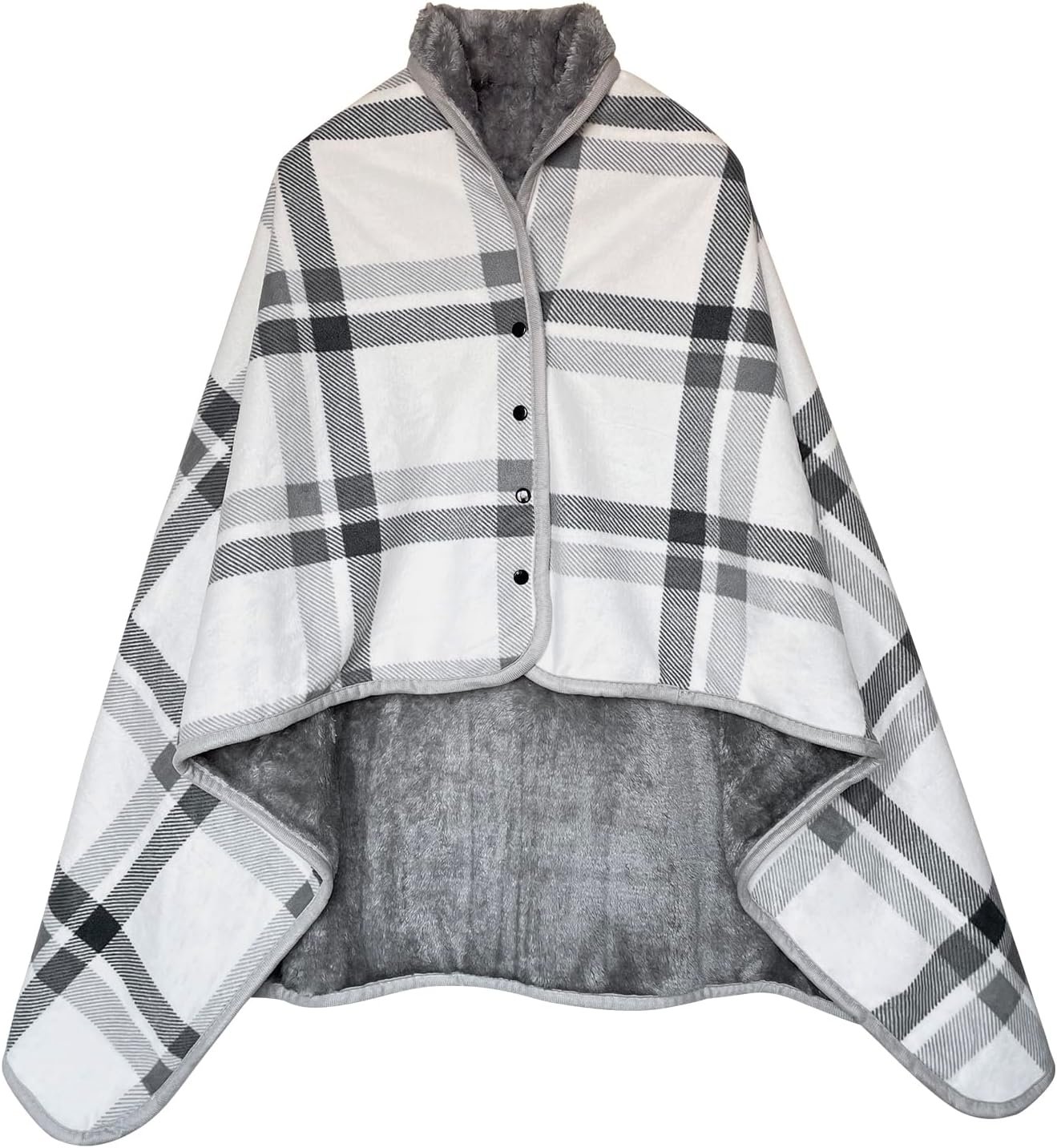 Wearable Blanket,Poncho Throw with Buttons,55″L x 39.3″W,Light Grey