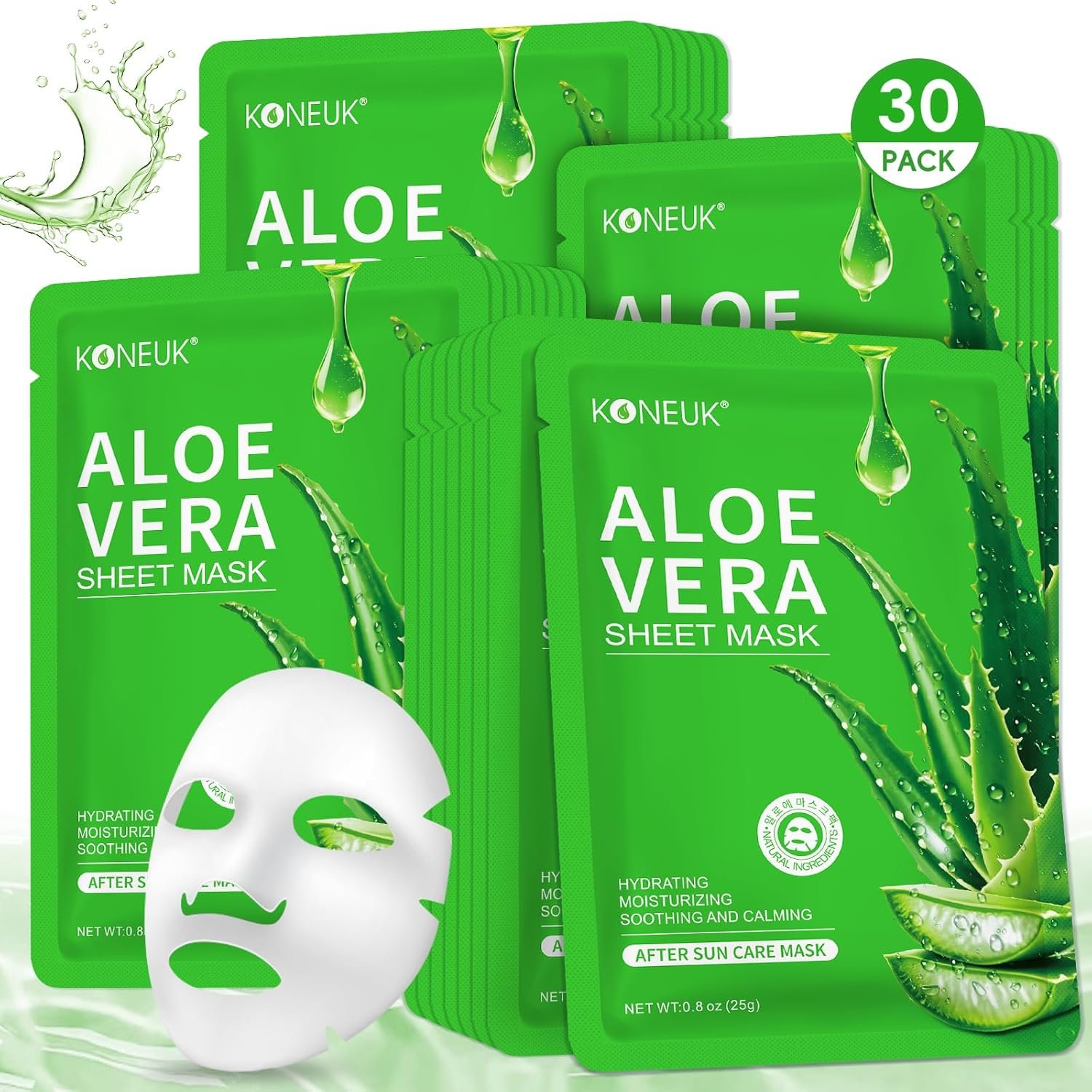30 Pack Aloe Vera Hydrating Face Masks Skincare, Moisturizing & Soothing
