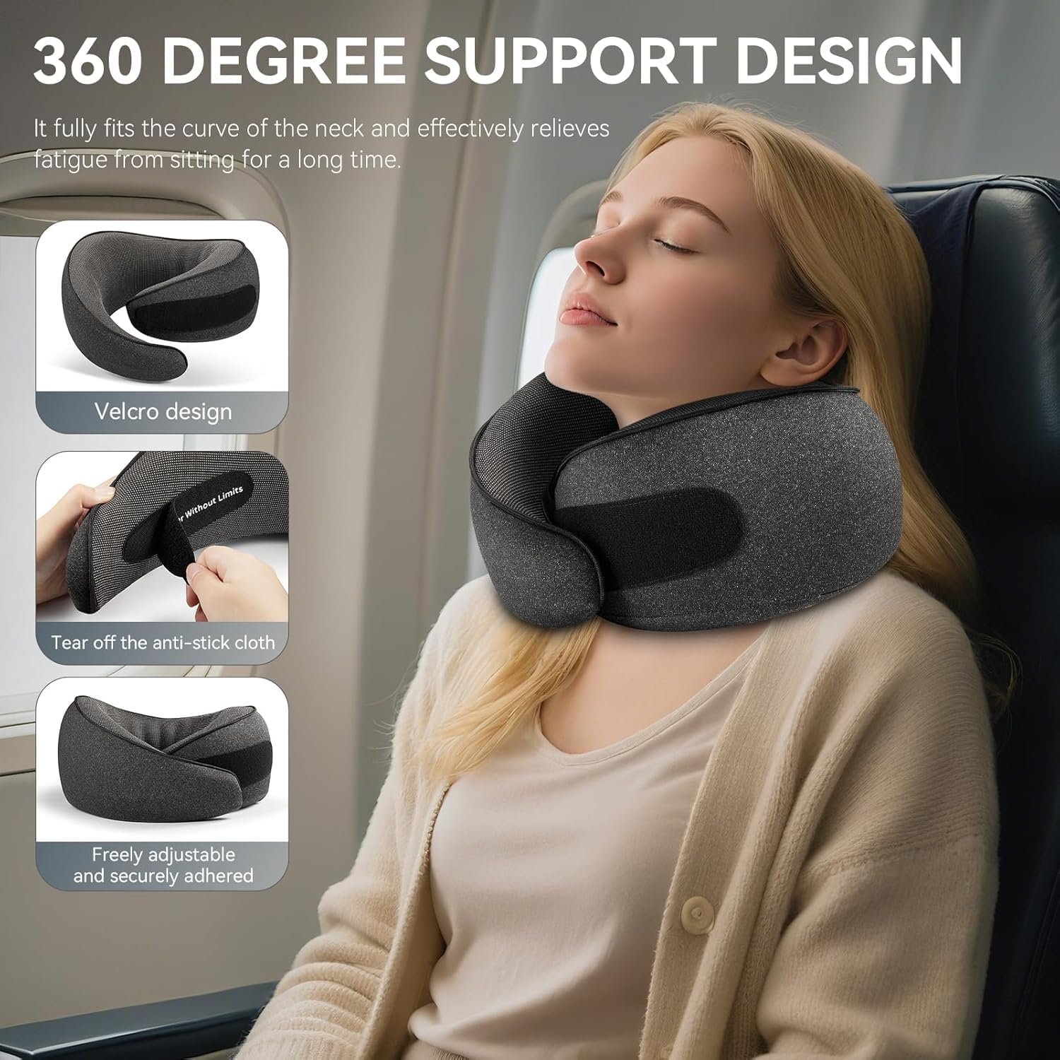 SZXYX Travel Pillows – 100% Pure Memory Foam Neck Pillow for Airplanes, Comfortable Breathable Cover, 360° Support Stowable Pillows for Sleeping, Car, Airport Travel Essentials, Pigeon Grey