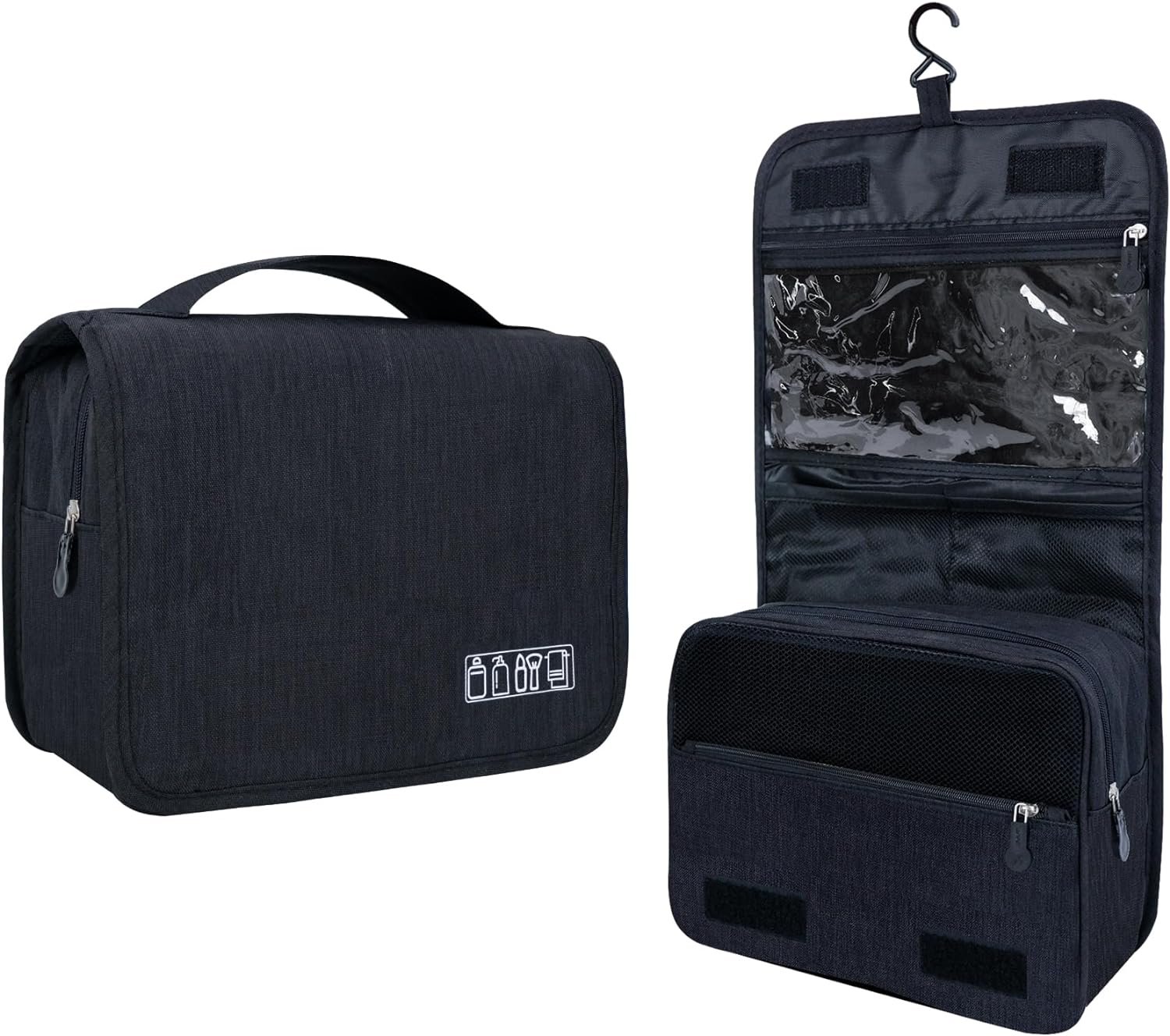 Lcsmaokin Large Capacity Toiletry Bag Travel Bag with Hanging Hook for Men and Women Waterproof Travel Cosmetic Bag Bathroom Storage Bag for Brushes Set,Full-Sized Shampoo,Toiletries,Accessories-Black
