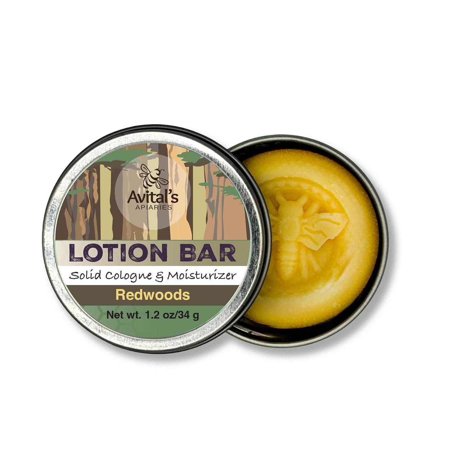 Avital’s Apiaries Redwoods 1.2 oz Beeswax Lotion Bar – Solid Body Butter Bar for Dry Skin – Natural Moisturizer with Shea Butter, Mango Butter – Plastic-Free Solid Lotion