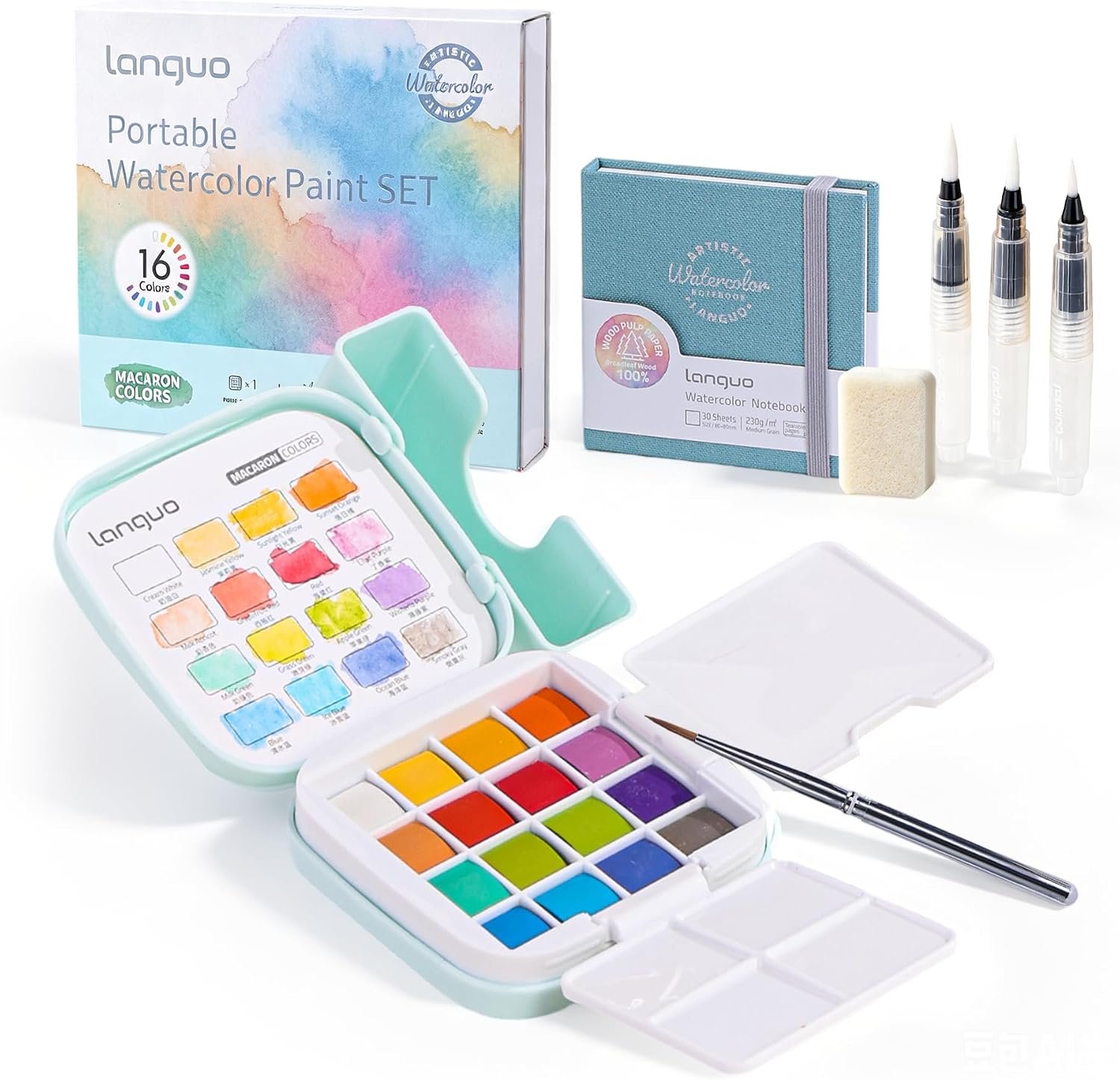 Mini Watercolor Paint Set 16 Colors, Travel Art Kit All-in-One