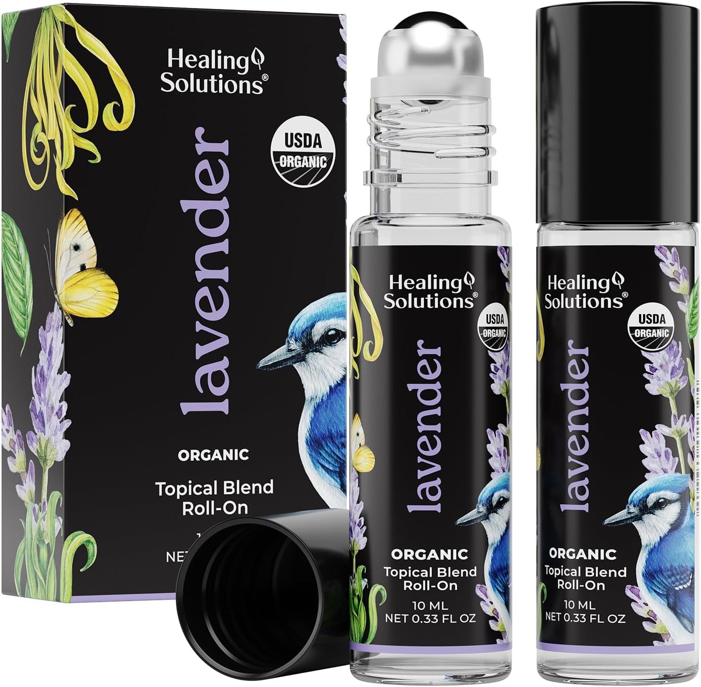 Healing Solutions Lavender Essential Oil Roll-On (2-Pack) – USDA Organic Calming Essential Oil Roller for Sleep & Skin