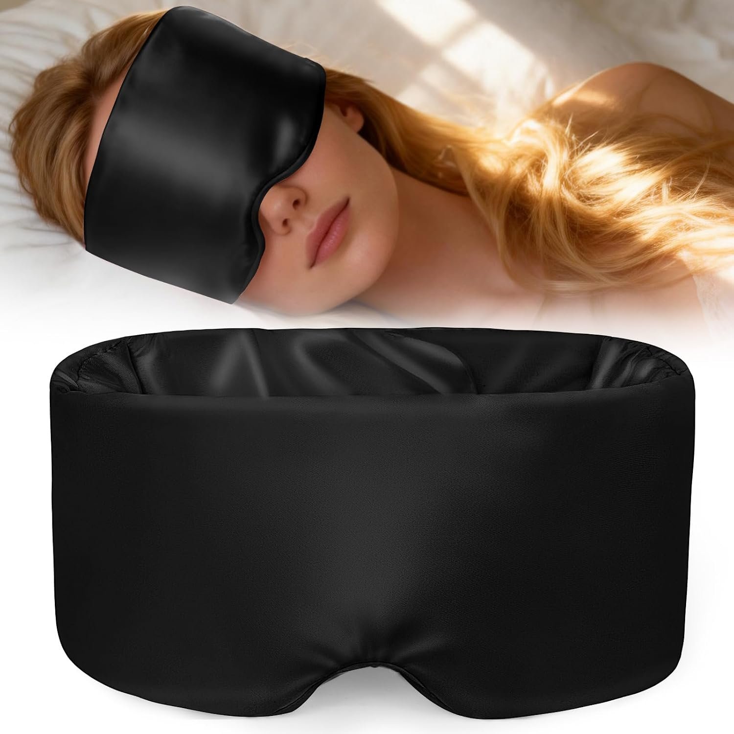 Weighted Eye Mask for Sleeping, Silk Sleep Mask for Side Sleeper(Black)