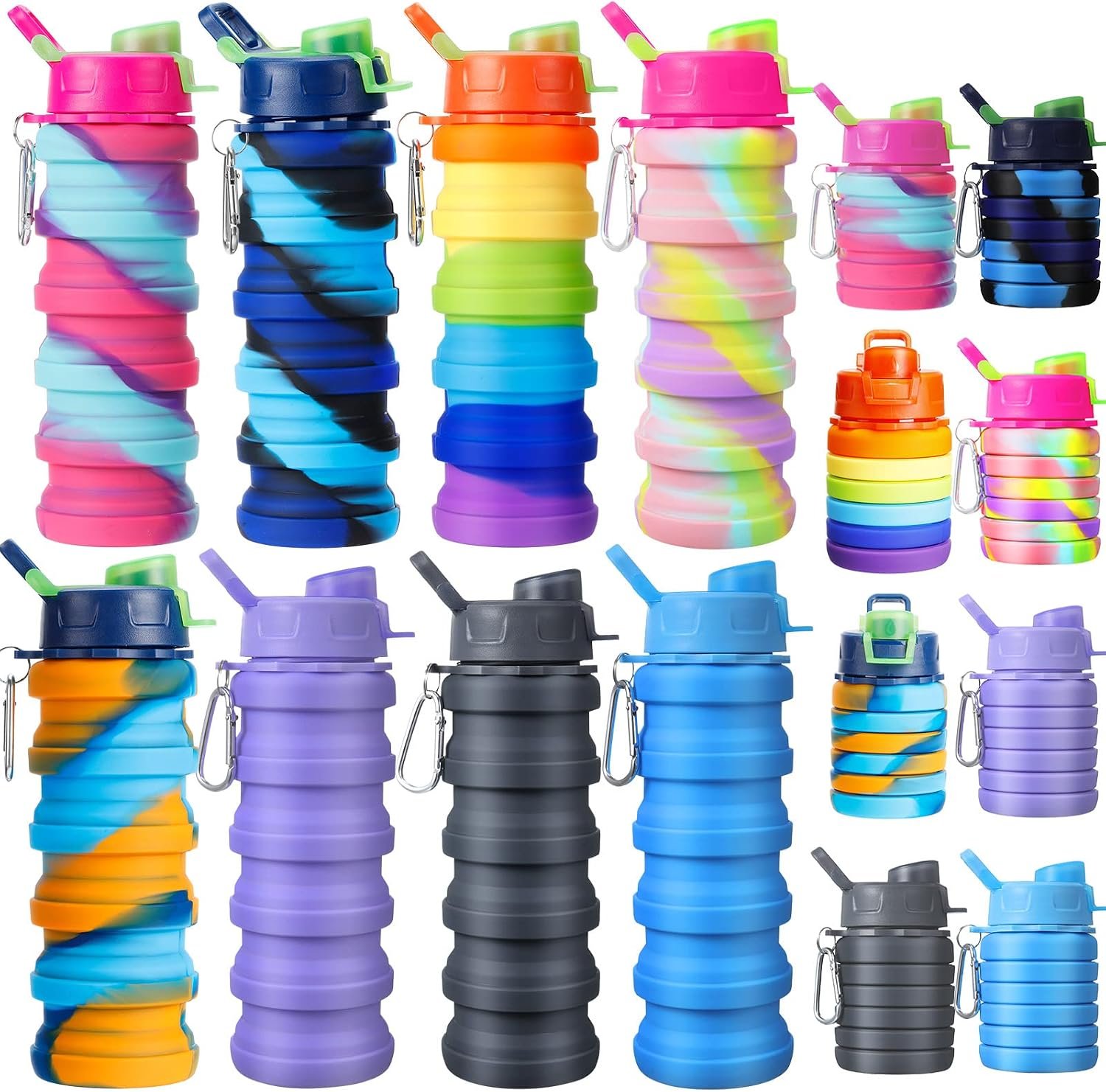 Chengu 8 Pcs Collapsible Water Bottles 16 oz Foldable Travel Bottles Bulk