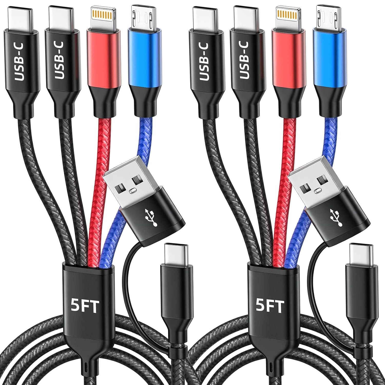 4 in 2 Multi Charging Cable, USBA/C Charging Cords for Multiple Devices