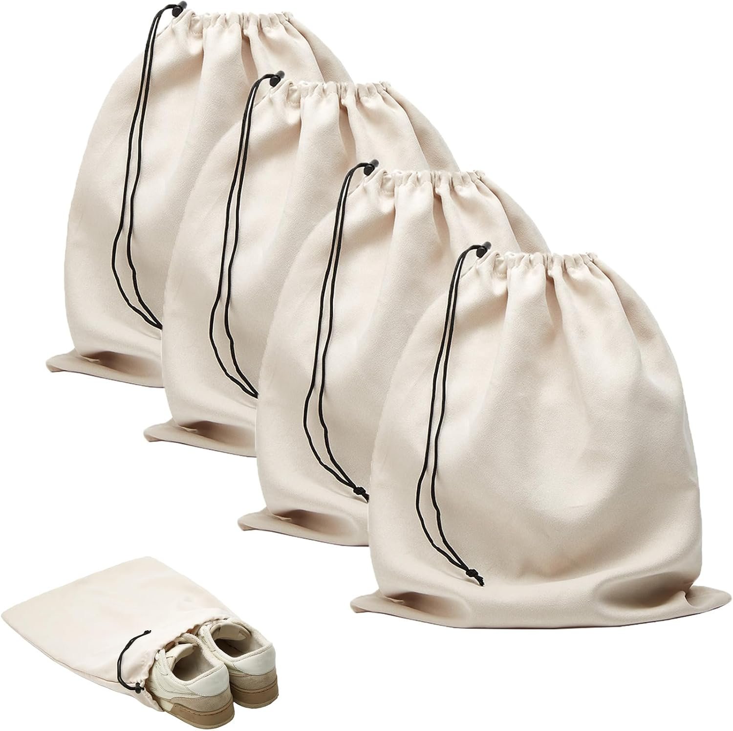 4 Pcs Travel Shoe Bags for Packing with Drawstring,17.7″ x 13.8″,Beige