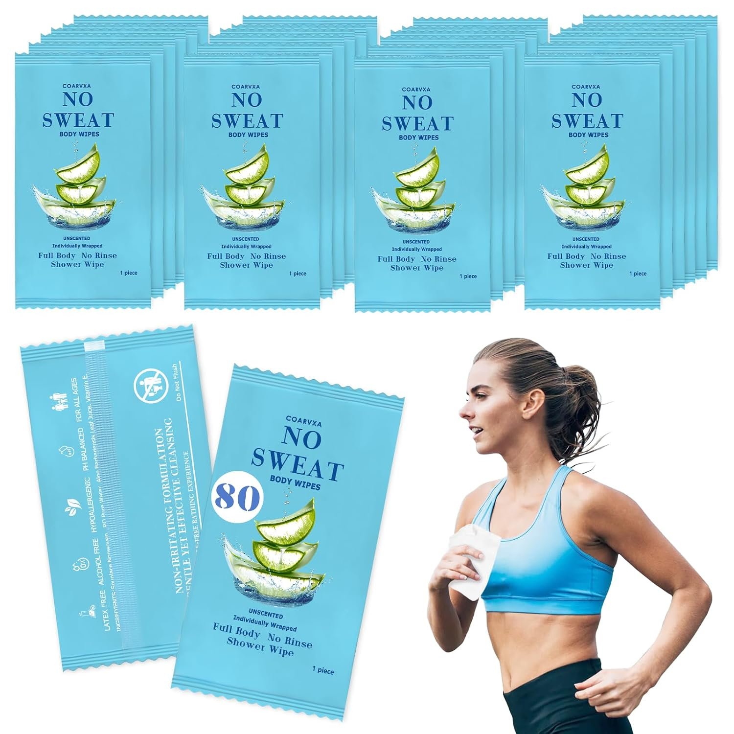 Travel Body Wipes 80 pieces of Individually Wrapped And Travel deodorant Shower Wipes Skin For Female Male Teenagers Gym, Backpacking, Camping, Homeless Supplies (80)
