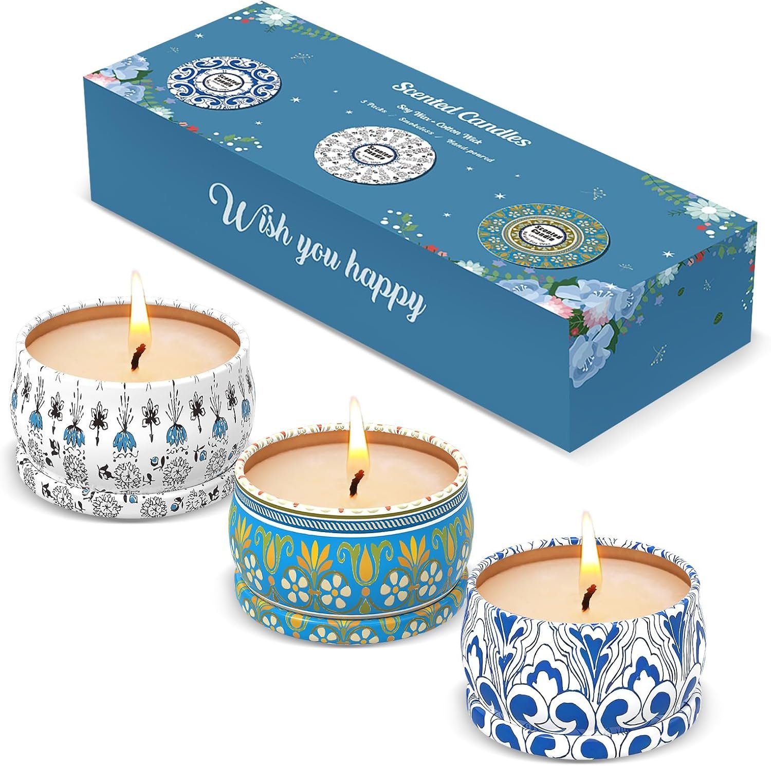 3 Pack Scented Candles Gift Set – Aromatherapy Candle for Home, Portable Hotel Small Candles, Natural Soy Wax Tin Jar for Yoga, Bath, 2.5 Oz Long Lasting Time Gift for Women