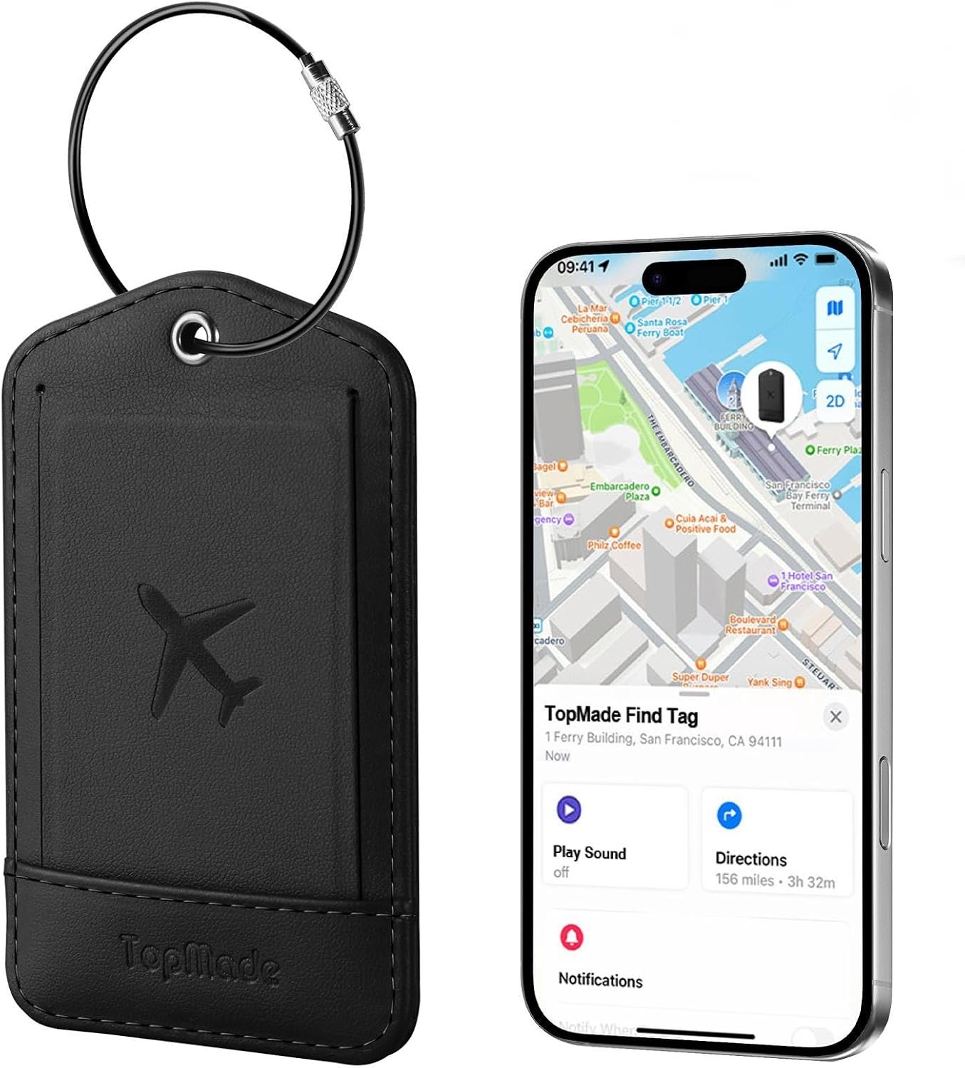 TopMade Luggage Tags, Works with Apple Find My, Smart Suitcase Tag Tracker