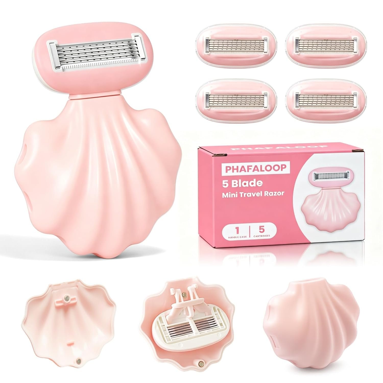 Foldable Travel Razor for Women, 5-Blade Razor, Pink