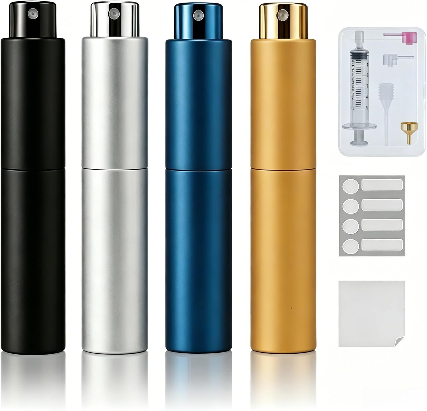 10ml Travel Perfume Bottle Refillable, Cologne Travel Bottle, Empty Atomizer Spray Dispenser, Portable Sprayer Travel Essentials for Men and Women (Black, silver, blue, gold)