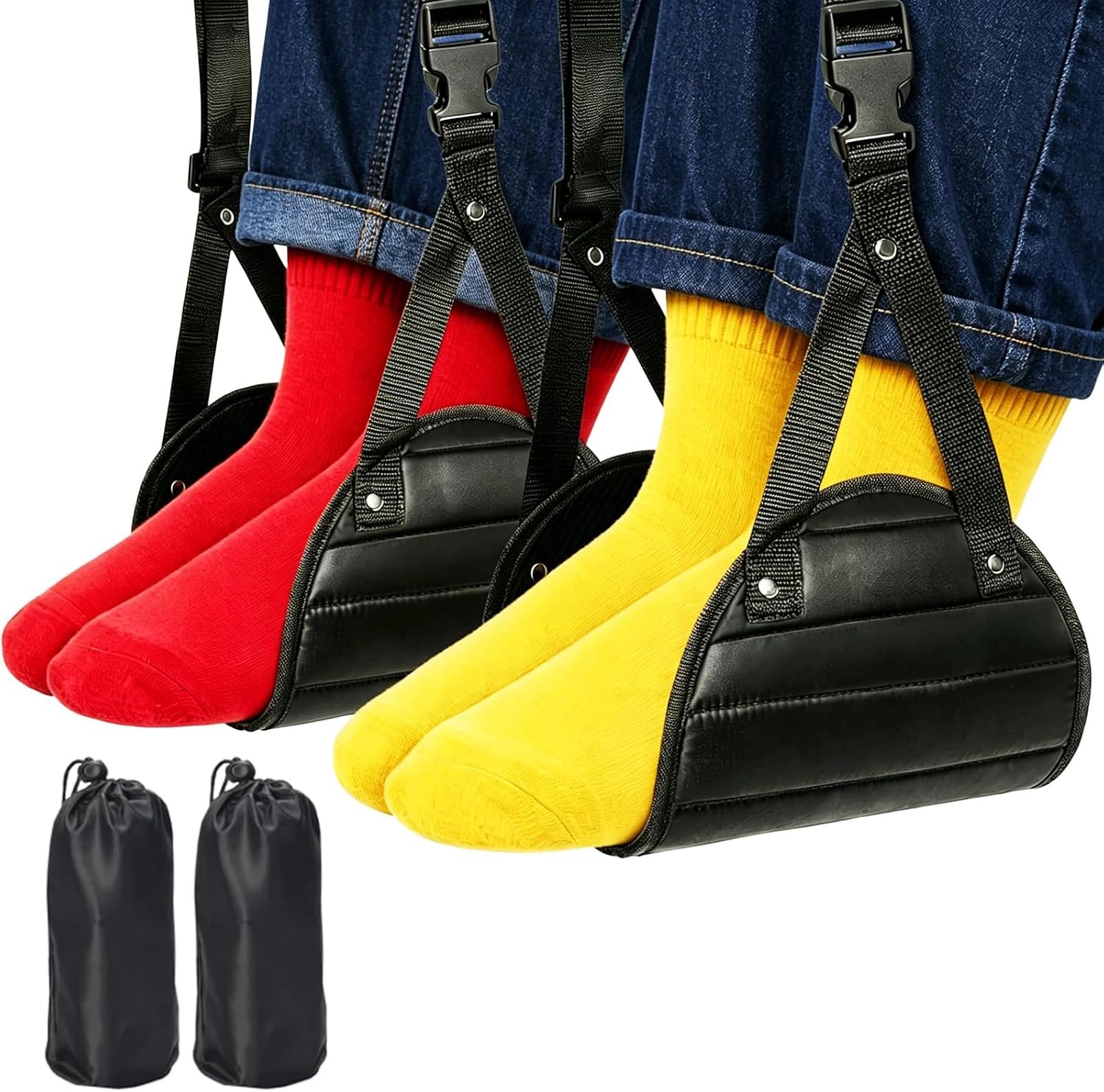 2 Pack Airplane Travel Footrest Hammock – Adjustable Strap Portable Leg Rest Plane Travel Essentials for Long Flights Compact Foot Hanger for Airplane Train Office