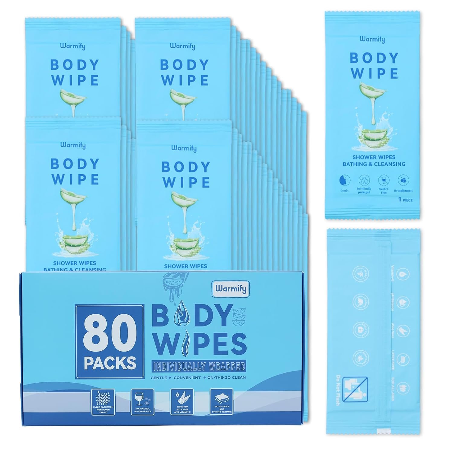 80 Pcs Body Wipes Individually Wrapped (9.29″ x 8″),Bulk Homeless Supplies