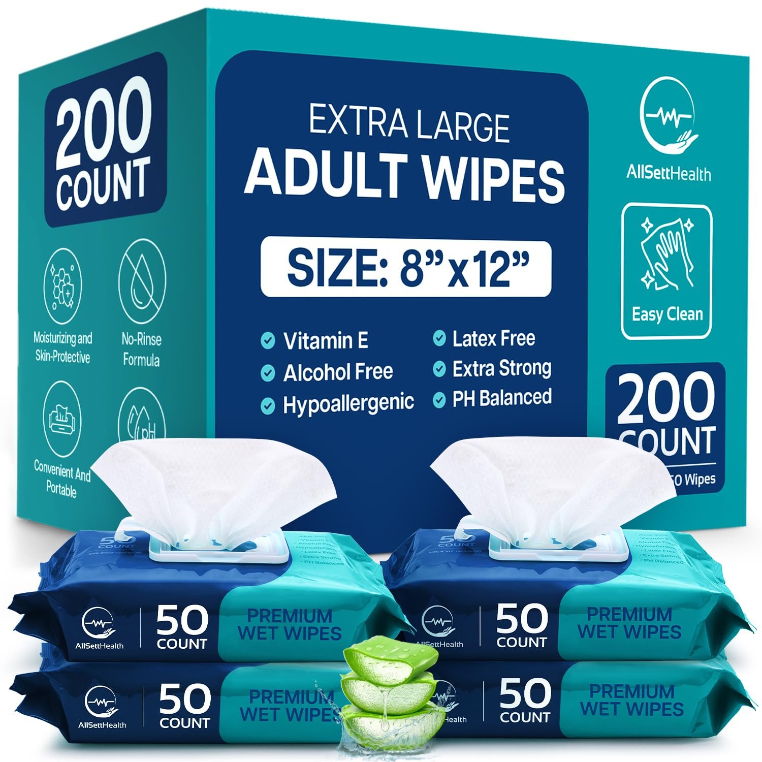 Body Wipes for Adults Bathing No Rinse – (200 Ct) – Adult Wipes for Elderly