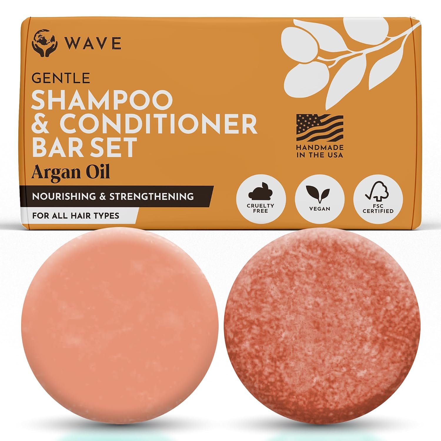 Shampoo and Conditioner Bar, Argan Oil – Sulfate Free Solid Shampoo and Conditioner Bars Set, Vegan Hair Care for All Hair Types, Long Lasting (120 uses) Travel Friendly, Made in the USA