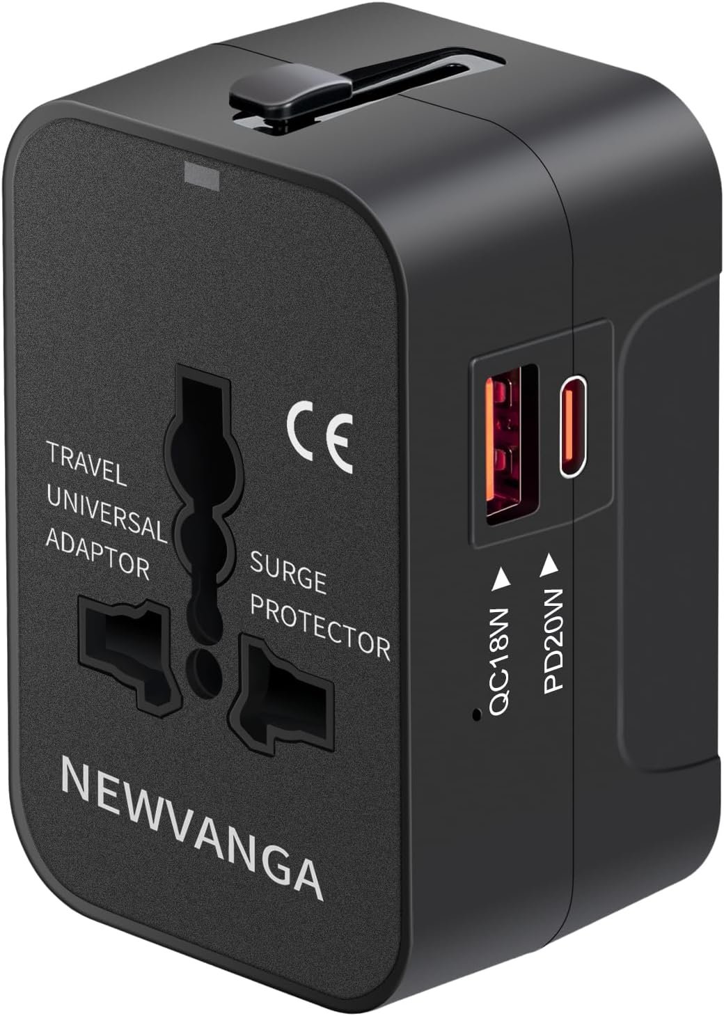 Universal Travel Adapter USB C, All in One Worldwide Plug Adapter, Black