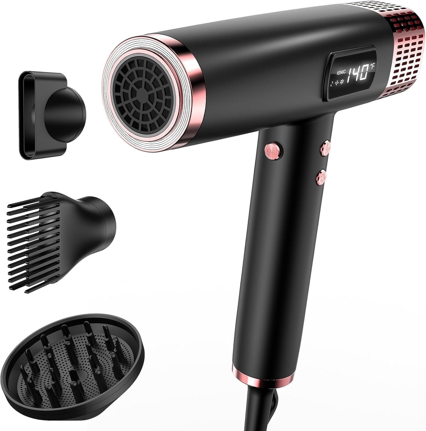 MESCOMB Dual Voltage Travel Hair Dryer with Diffuser, 1875W Ionic,Black