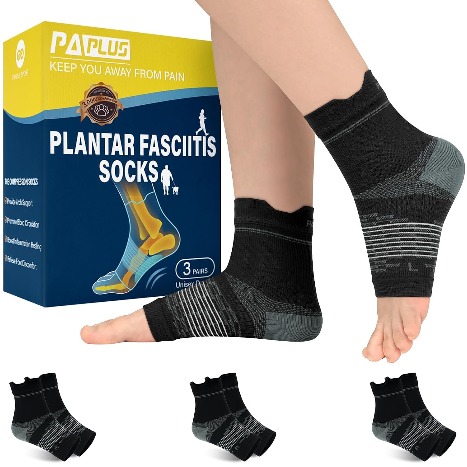 3 Pairs Plantar Fasciitis Socks Ankle Compression Sleeve with Arch Support