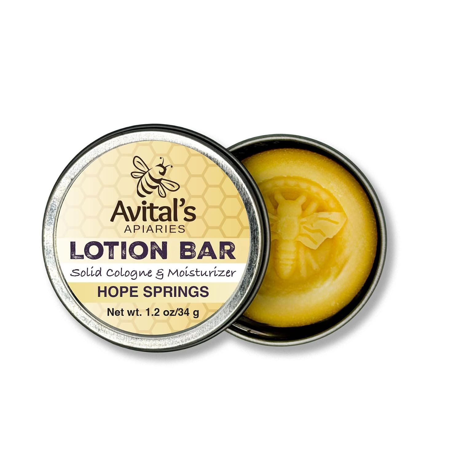 Avital’s Apiaries Solid Lotion Bar in Tin for Dry Skin – Beeswax & Plant Butter Moisturizer – Pocket Size, No Spill Travel Balm for Hands & Body – Uplifting Citrus Herbal Scent – Hope Springs