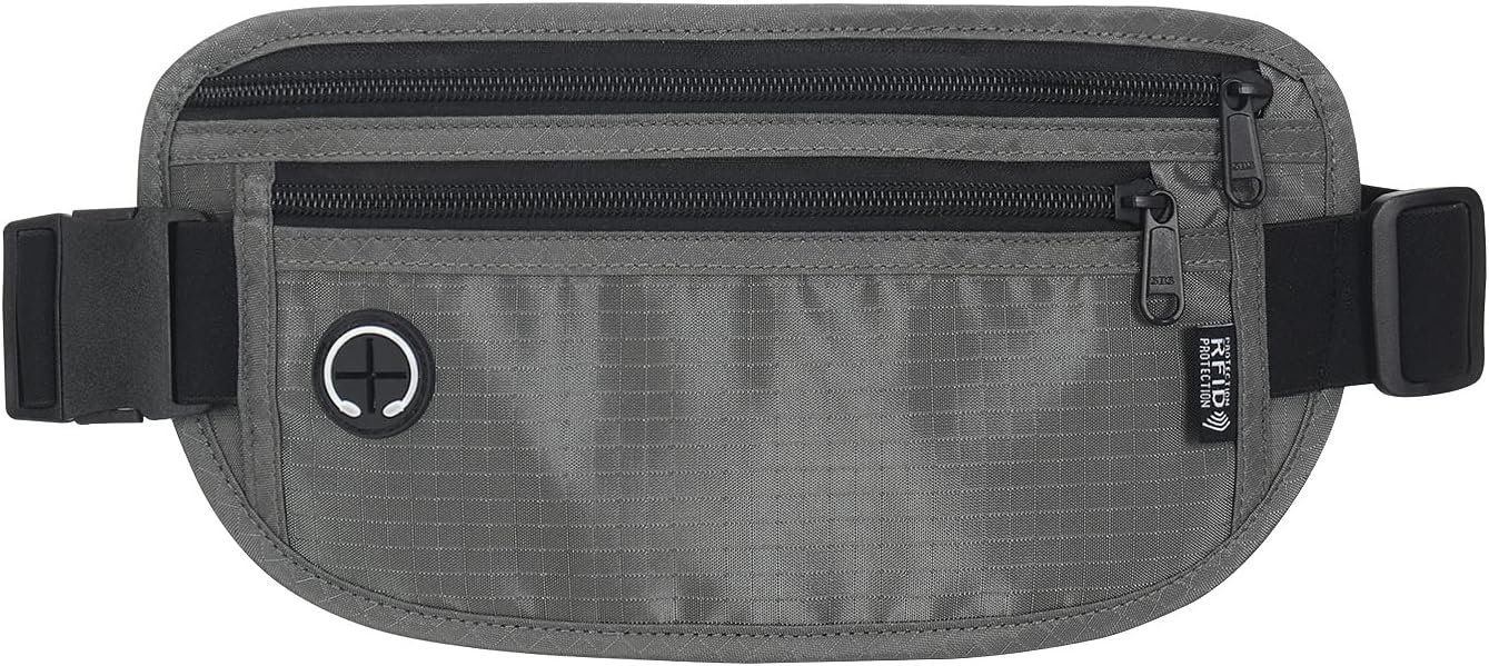 Slim Money Belt for Travel – Anti-Theft Hidden Passport Holder Waist Wallet with Secure Pouch for Cash, Credit Cards (Small Grey)