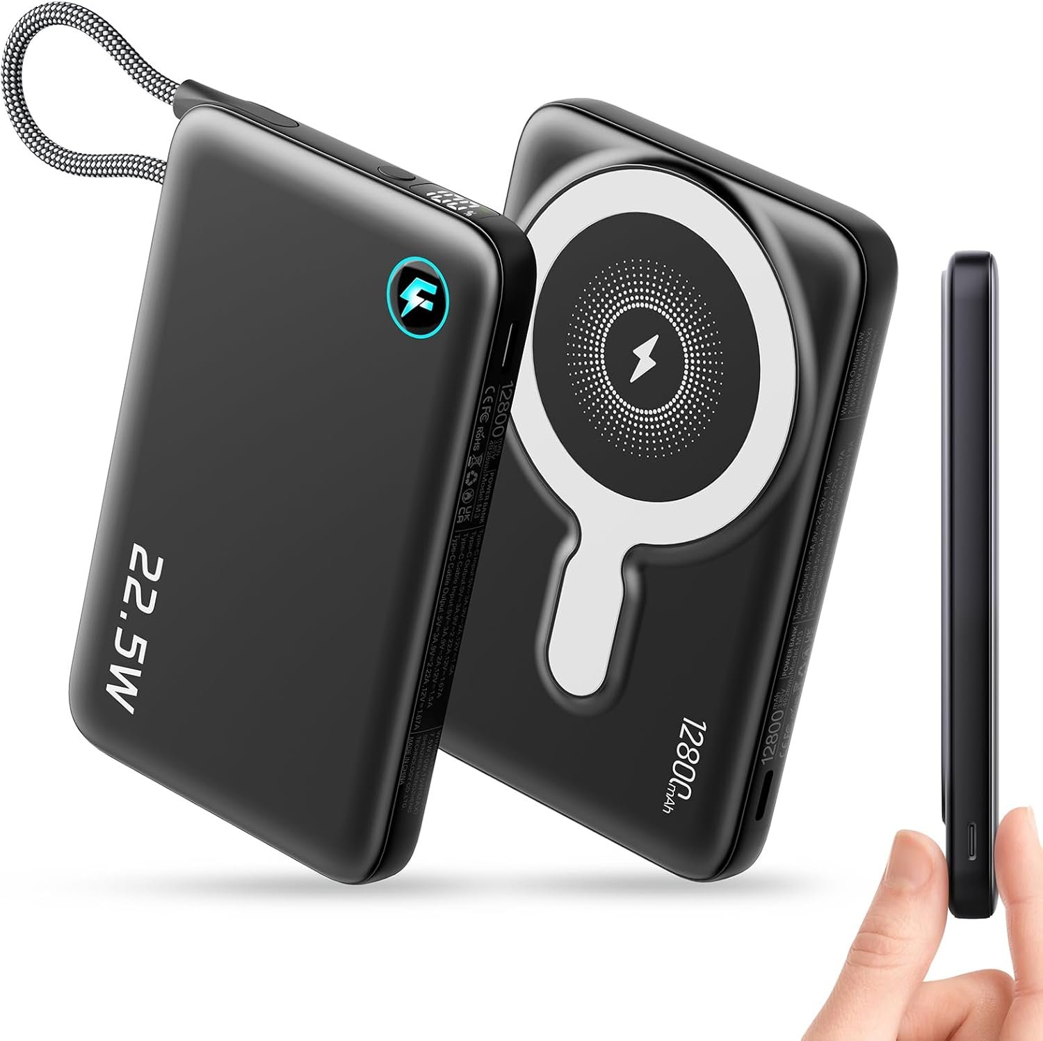 2026 Updated M3 Ultra Slim 0.4” Wireless Power Bank with Built in Cable