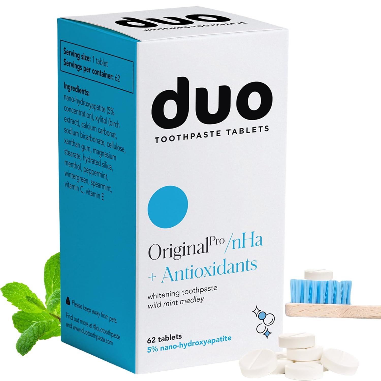 Duo Nano Hydroxyapatite Whitening Toothpaste Tablets, Wild Mint, 62 Tablets