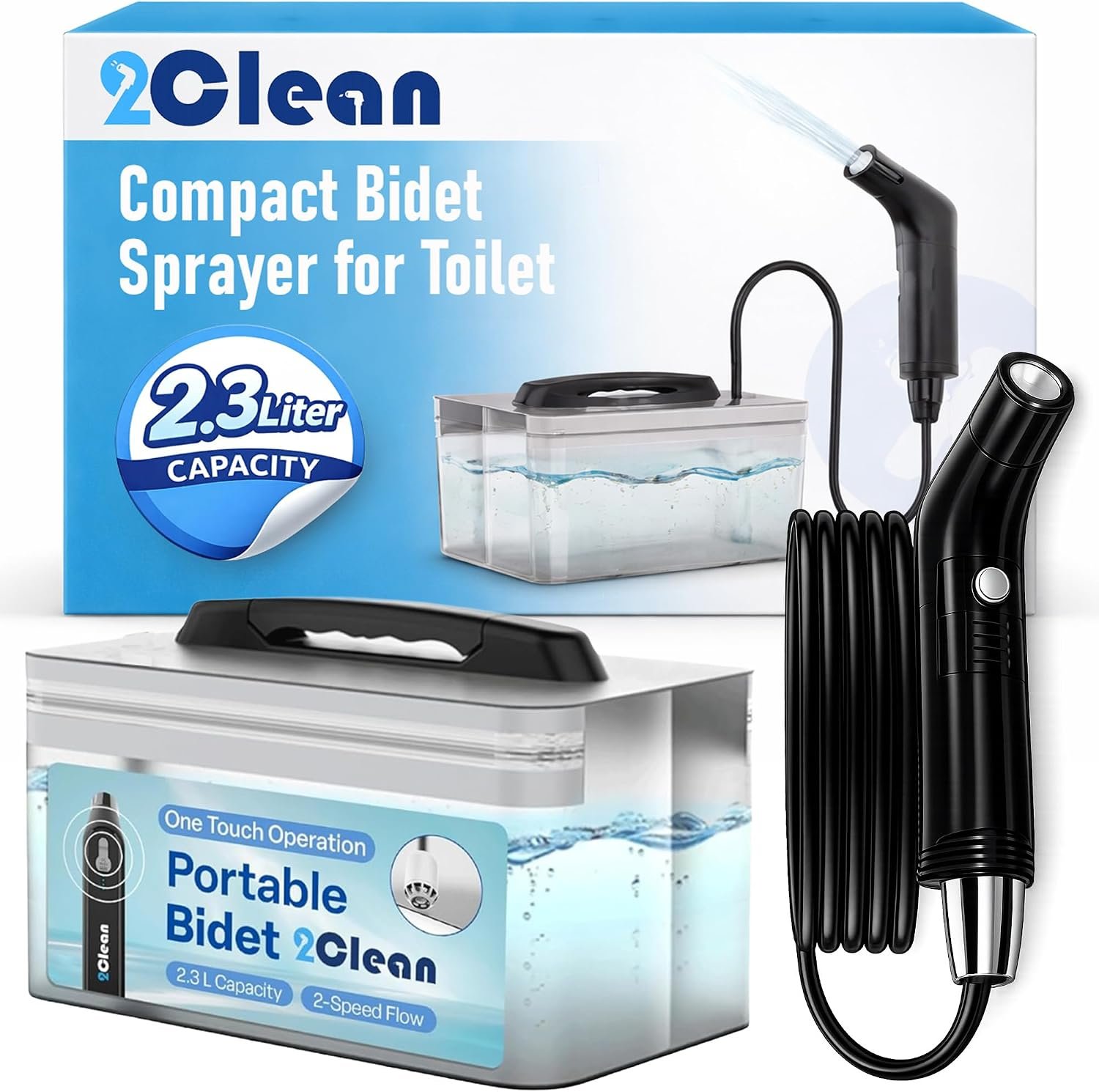 2Clean Portable Electric Travel Bidet, USB Rechargeable for Men & Women