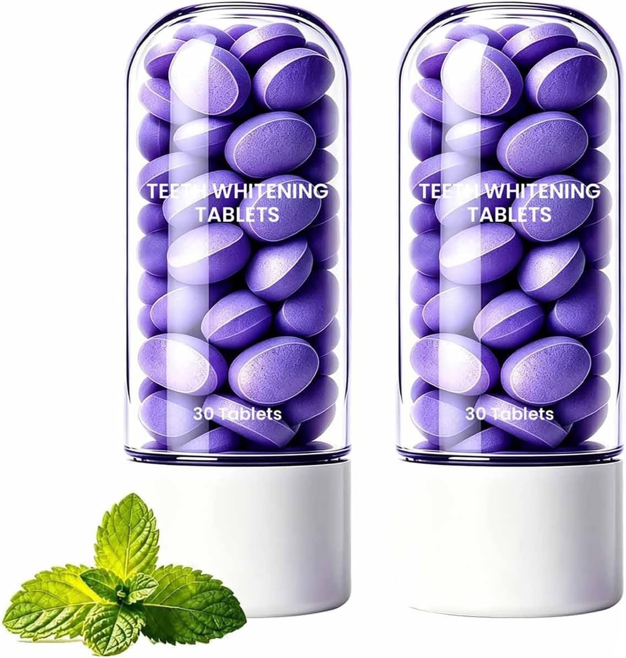 2PCS Teeth Whitening Tablets, 30 Counts Purple Toothpaste Tablets with Menthol, Xylitol & Grape Extract, Brighten Teeth, Freshen Breath & Remove Stains